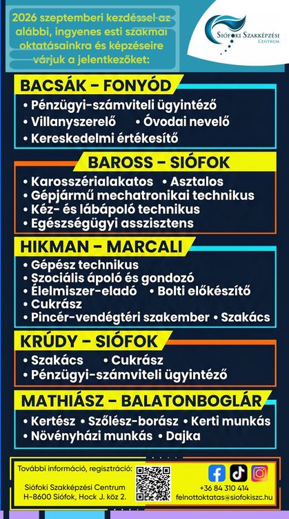 Már jelentkezhetnek 2026 szeptemberében induló ingyenes esti szakmai oktatásainkra és képzéseinkre!