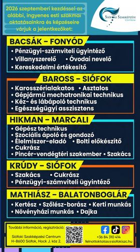 Már jelentkezhetnek 2026 szeptemberében induló ingyenes esti szakmai oktatásainkra és képzéseinkre!
